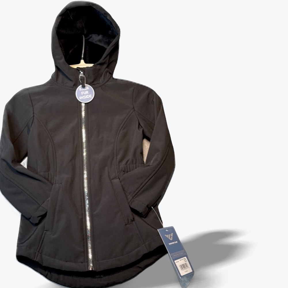 Softshell Spring‎ Jacket Girls Medium 5-6 Faux Fur Lined Hooded Outdoor New